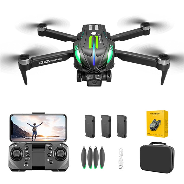 D10 Obstacle Avoidance Brushless Motor Quadcopter HD Aerial Photography Remote Control Drone, 3 Batteries