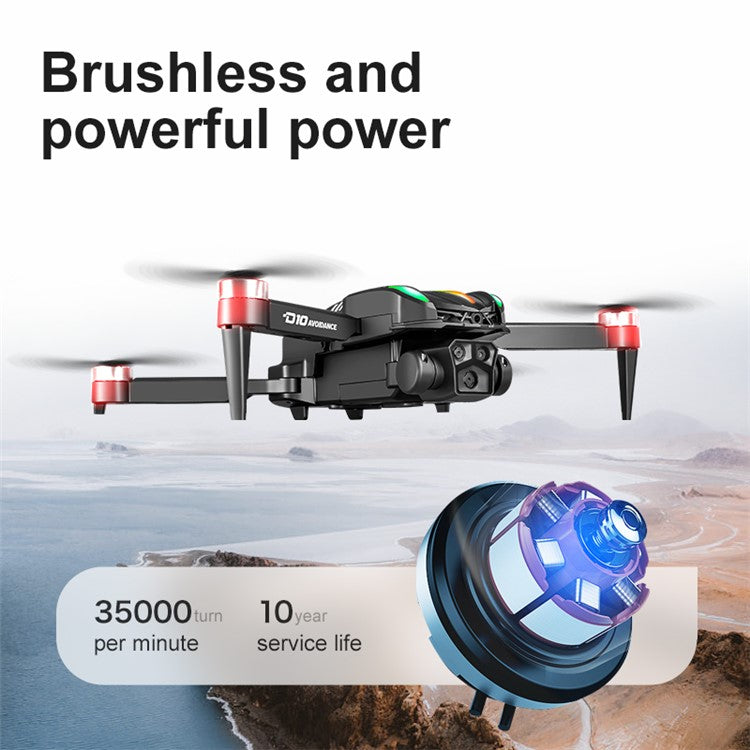 D10 Obstacle Avoidance Brushless Motor Quadcopter HD Aerial Photography Remote Control Drone, 3 Batteries