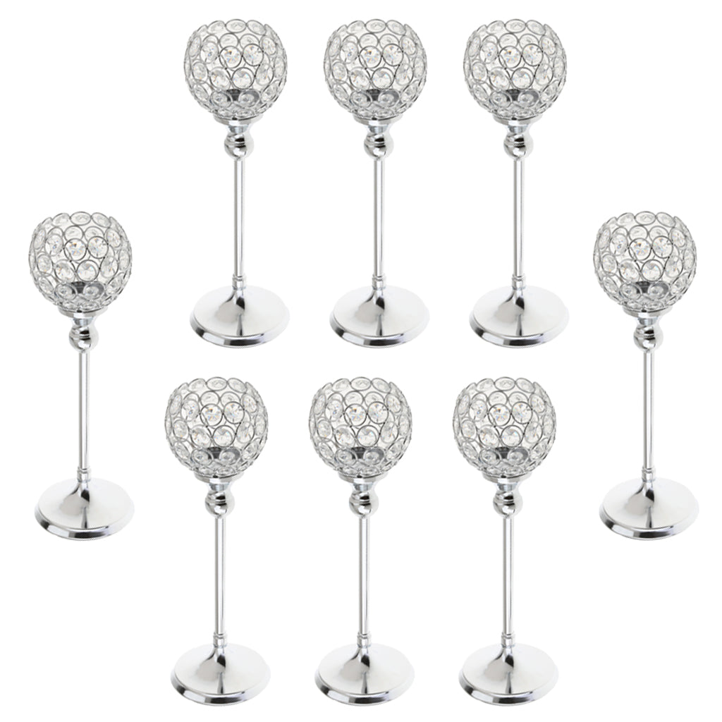 8Pieces 35cm Silver Crystal Votive Tea Light Globe Pillar Candle Holder Decor