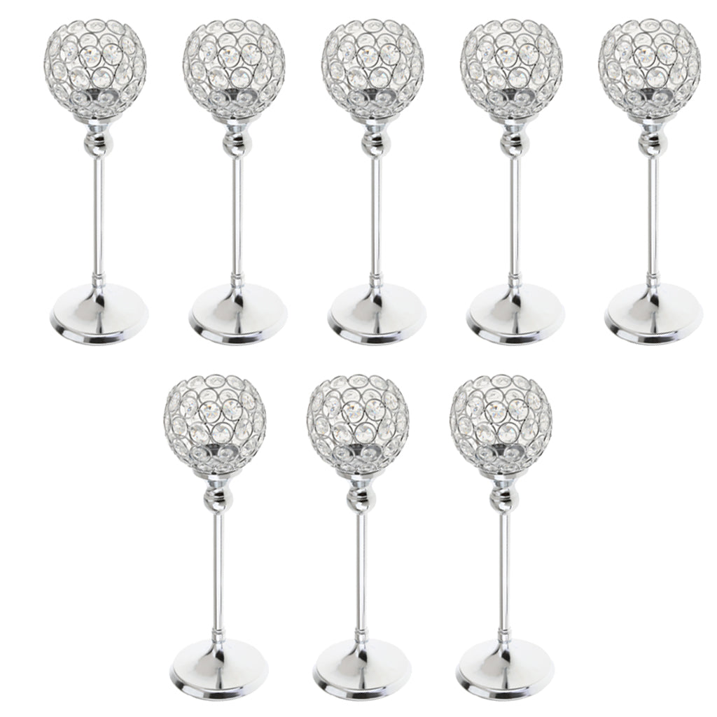 8Pieces 35cm Silver Crystal Votive Tea Light Globe Pillar Candle Holder Decor