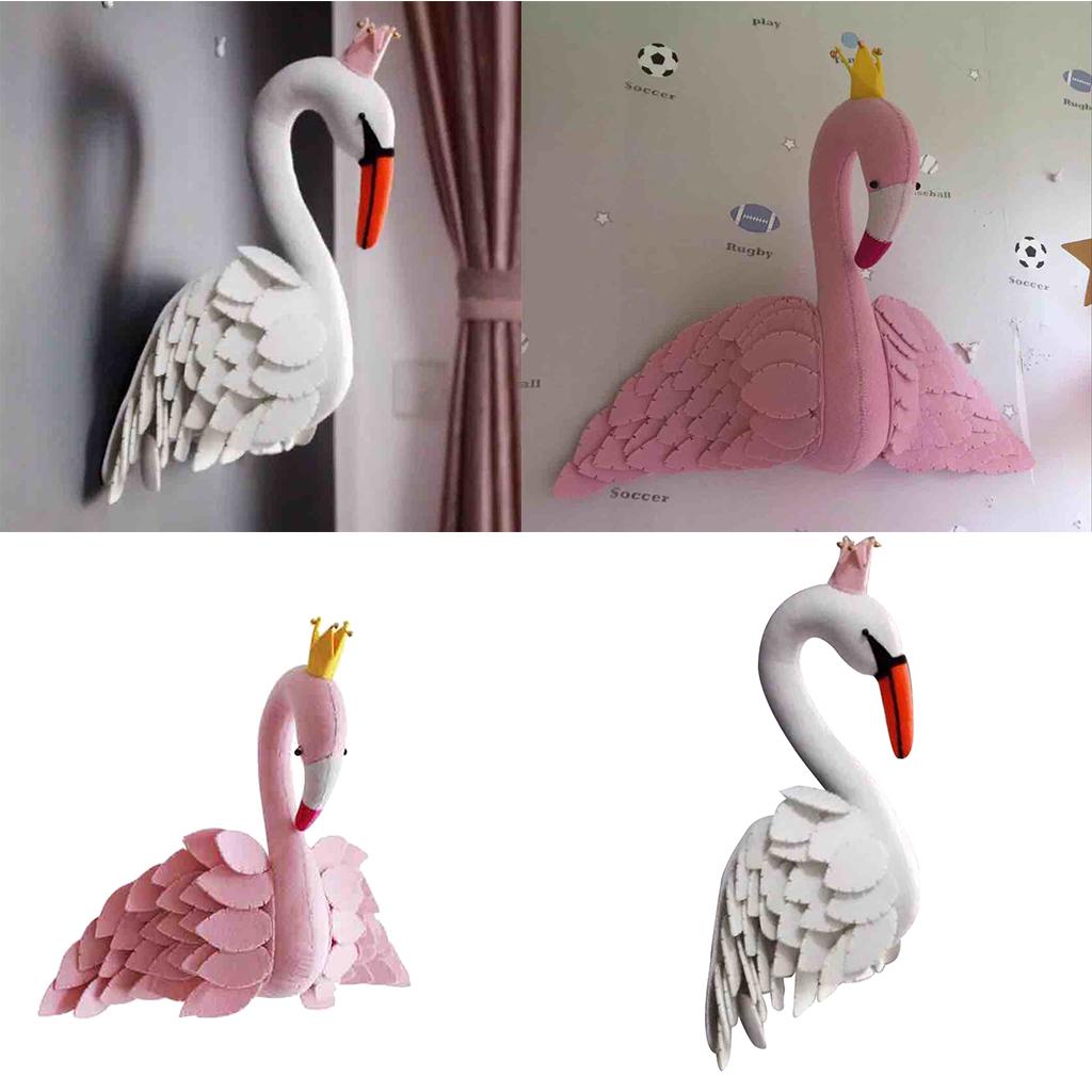 2Pcs Wall Mount Stuffed Hanging Wall Sculptures Kids Toy Doll Flamingo+Swan 