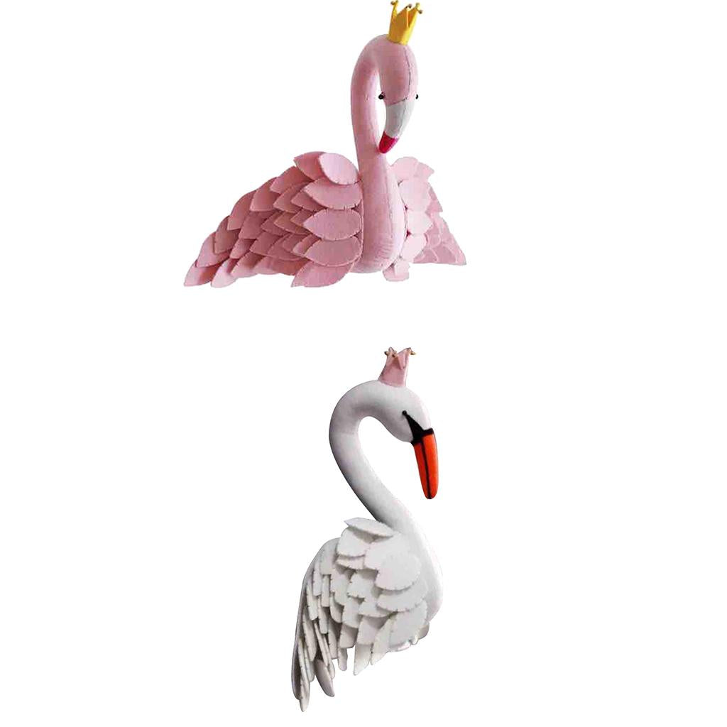 2Pcs Wall Mount Stuffed Hanging Wall Sculptures Kids Toy Doll Flamingo+Swan 