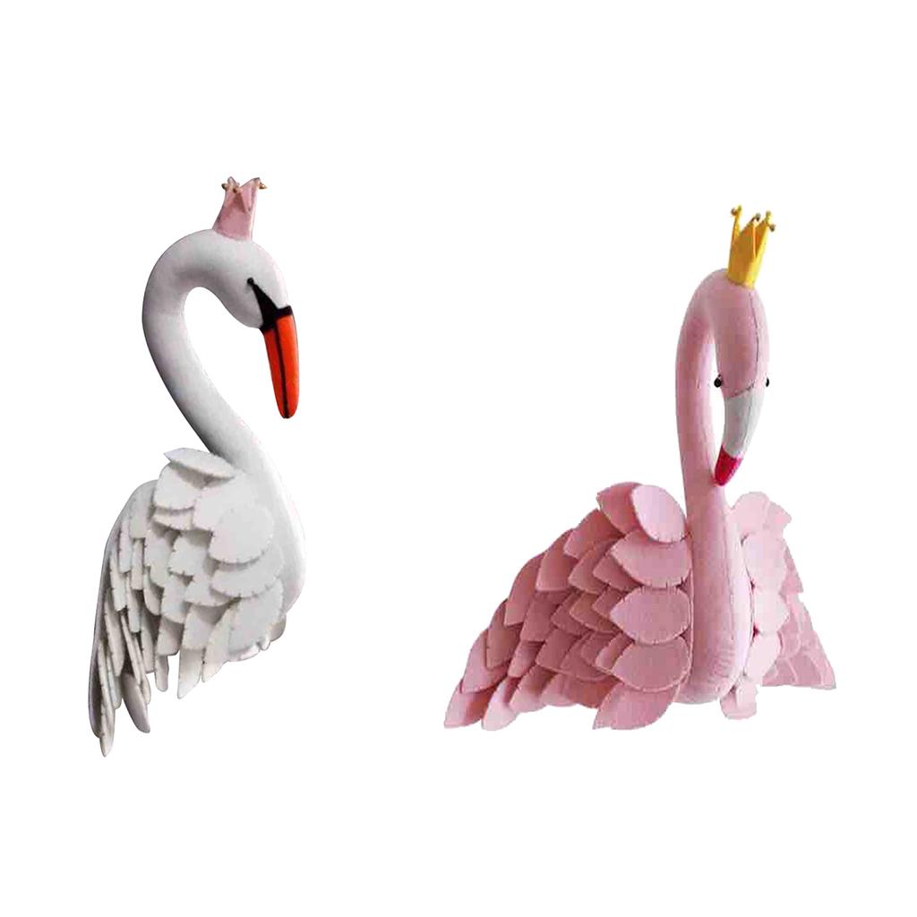 2Pcs Wall Mount Stuffed Hanging Wall Sculptures Kids Toy Doll Flamingo+Swan 