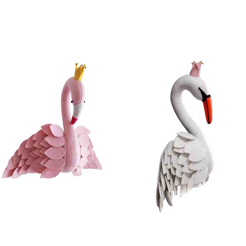 2Pcs Wall Mount Stuffed Hanging Wall Sculptures Kids Toy Doll Flamingo+Swan 