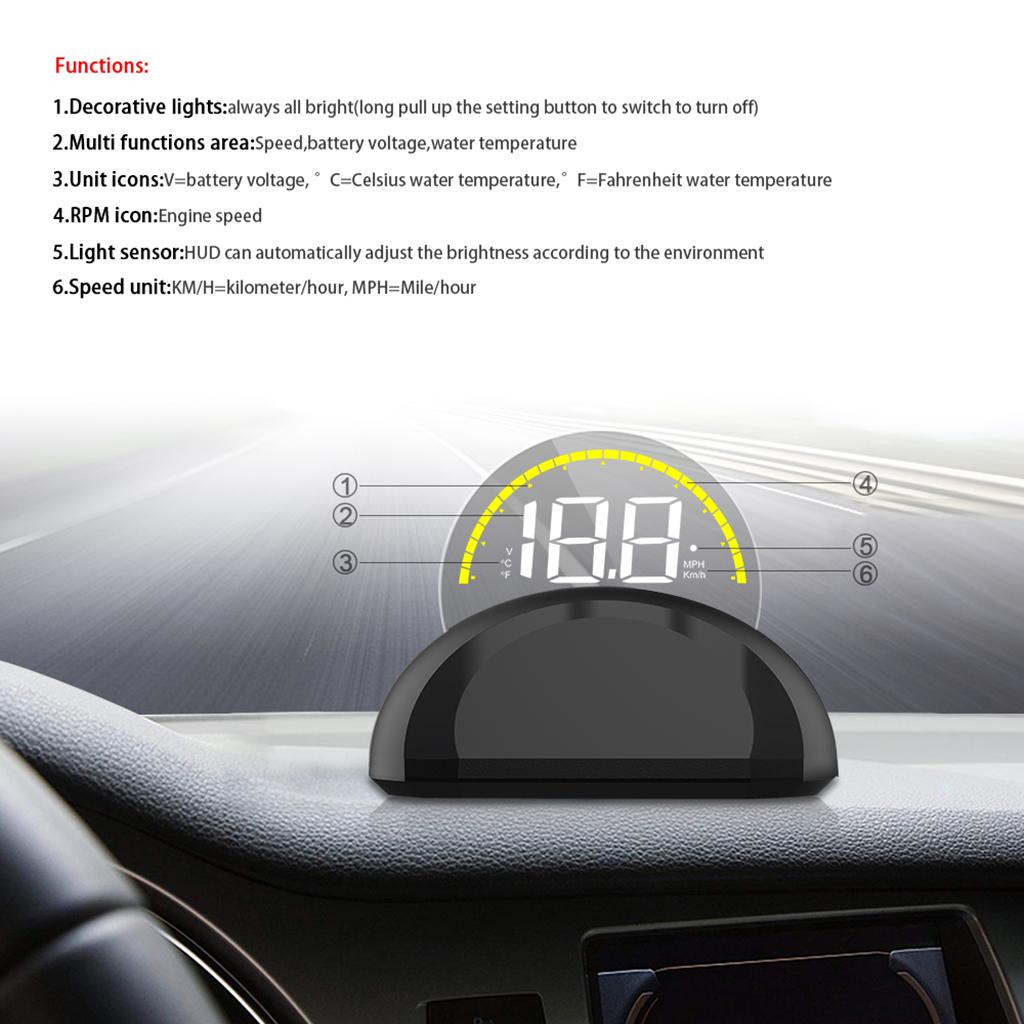 Head-Up Display, Car HUD Speedometer OBD with Foldable Display Board, Digital HD LED Projector Display Speed MPH Driving Reminder Alarm Light Sensor