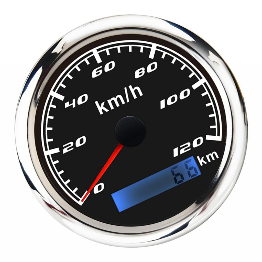 Marine Car Digital GPS Speedometer Gauge 0-120 km/h 85mm Waterproof Black