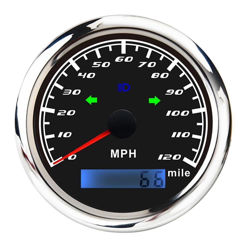 Marine Digital GPS Speedometer Gauge 0-120MPH 85mm 316L Steering Lamp Black