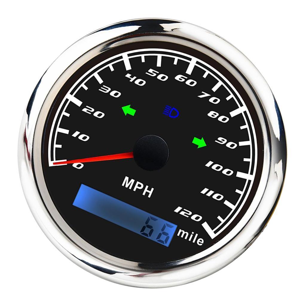 Marine Digital GPS Speedometer Gauge 0-120MPH 85mm 316L Steering Lamp Black