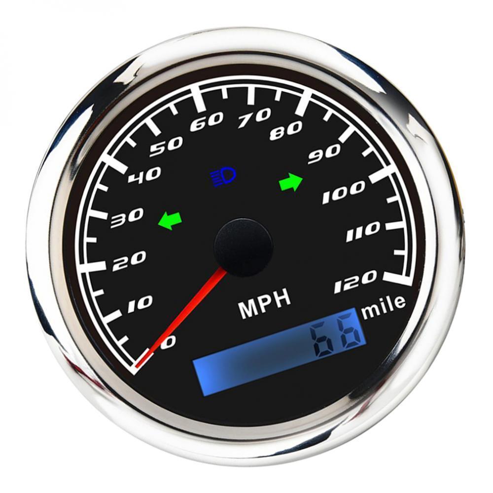 Marine Digital GPS Speedometer Gauge 0-120MPH 85mm 316L Steering Lamp Black