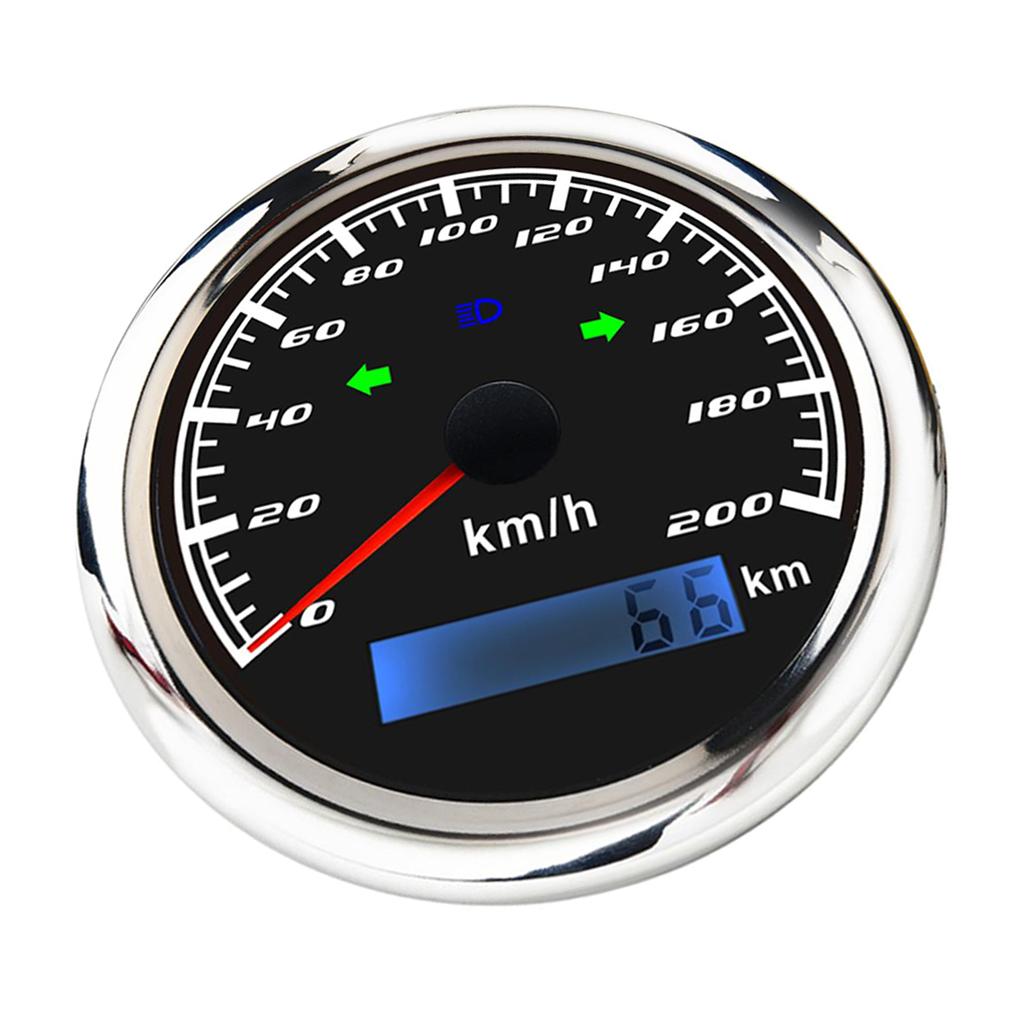 km/h 200 85mm Marine Boat Tachometer Gauge Tacho Meter LCD Hourmeter Black