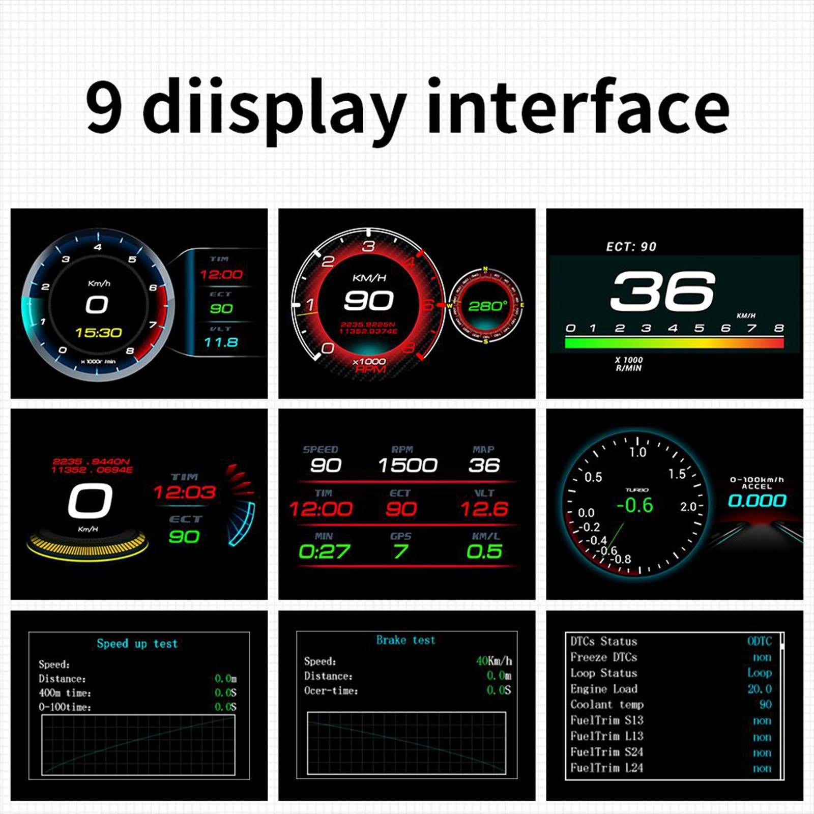 F9 Head up Display Car Hud Display Water Temperature Voltage Speedometer