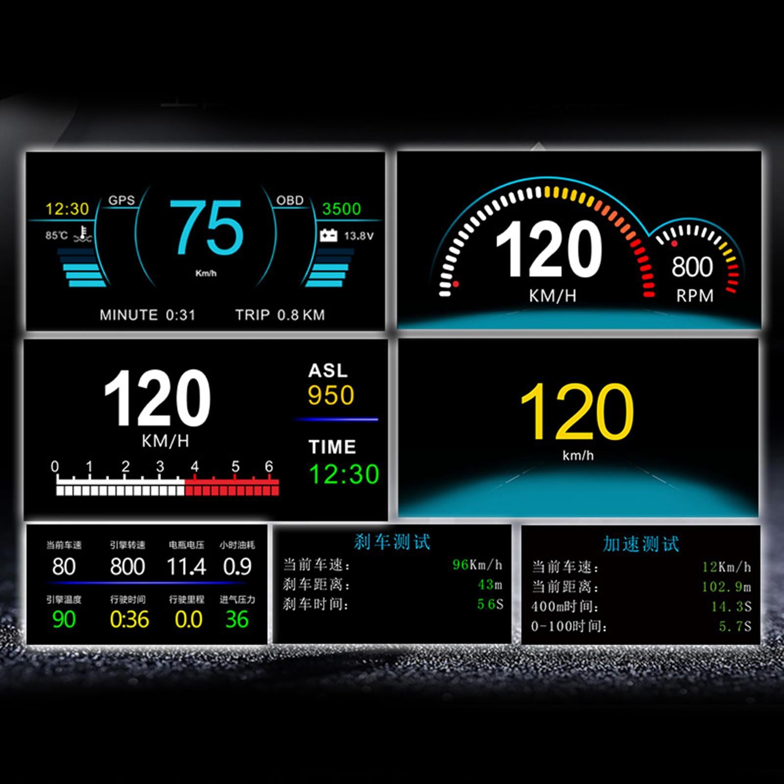 HUD Head Up Display OBD GPS Dual Systems with Clock For 5V-28V Vehicles