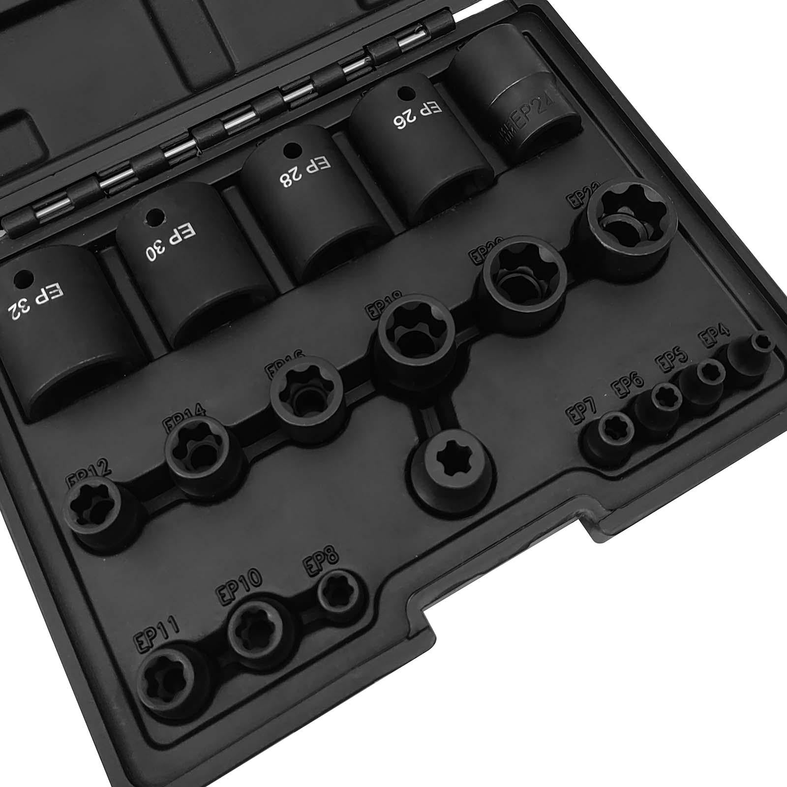 19x Heavy Duty EP Socket Set EP4-Ep32 with 1/2'' 3/8'' 1/4'' DR 6 Point