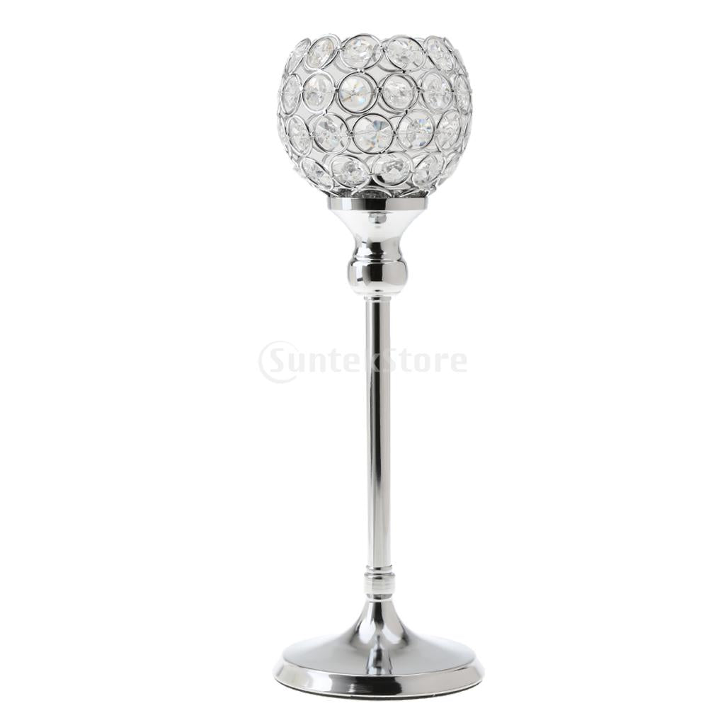 8Pieces 35cm Silver Crystal Votive Tea Light Globe Pillar Candle Holder Decor