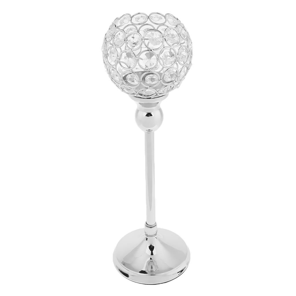 8Pieces 35cm Silver Crystal Votive Tea Light Globe Pillar Candle Holder Decor