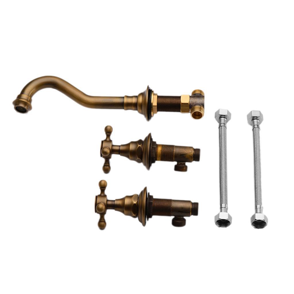 29mm Diameter Wall Access Two Handles Rotatable Antique Brass Faucet Washbasin Mixer Tap