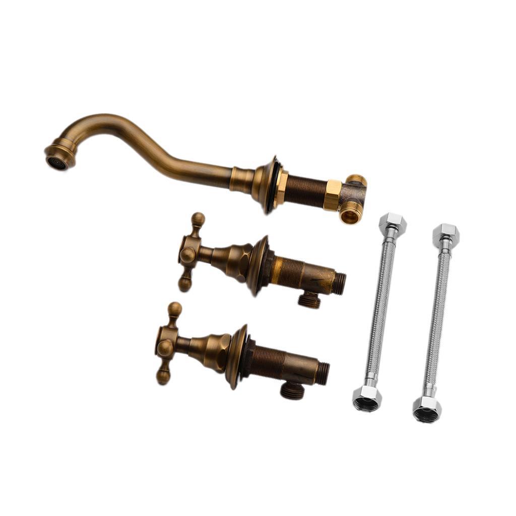 29mm Diameter Wall Access Two Handles Rotatable Antique Brass Faucet Washbasin Mixer Tap