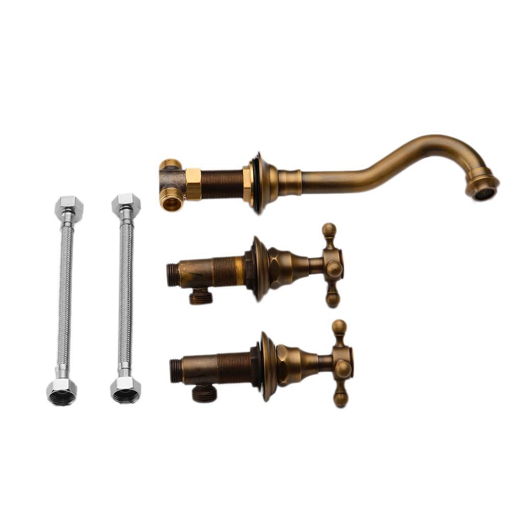 29mm Diameter Wall Access Two Handles Rotatable Antique Brass Faucet Washbasin Mixer Tap