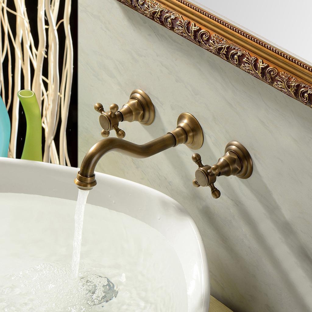 29mm Diameter Wall Access Two Handles Rotatable Antique Brass Faucet Washbasin Mixer Tap