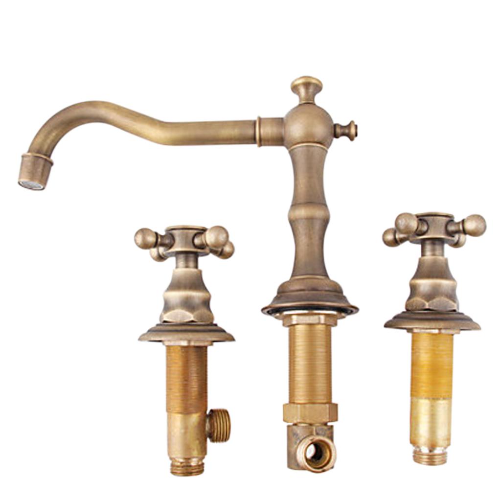 Bronze Two Handles Three Holes Bathroom Sink Faucet Cold & Hot Mixed Rotate Water Faucet