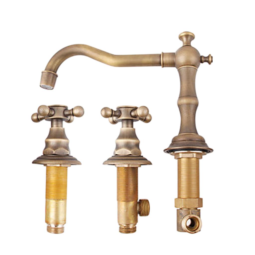 Bronze Two Handles Three Holes Bathroom Sink Faucet Cold & Hot Mixed Rotate Water Faucet