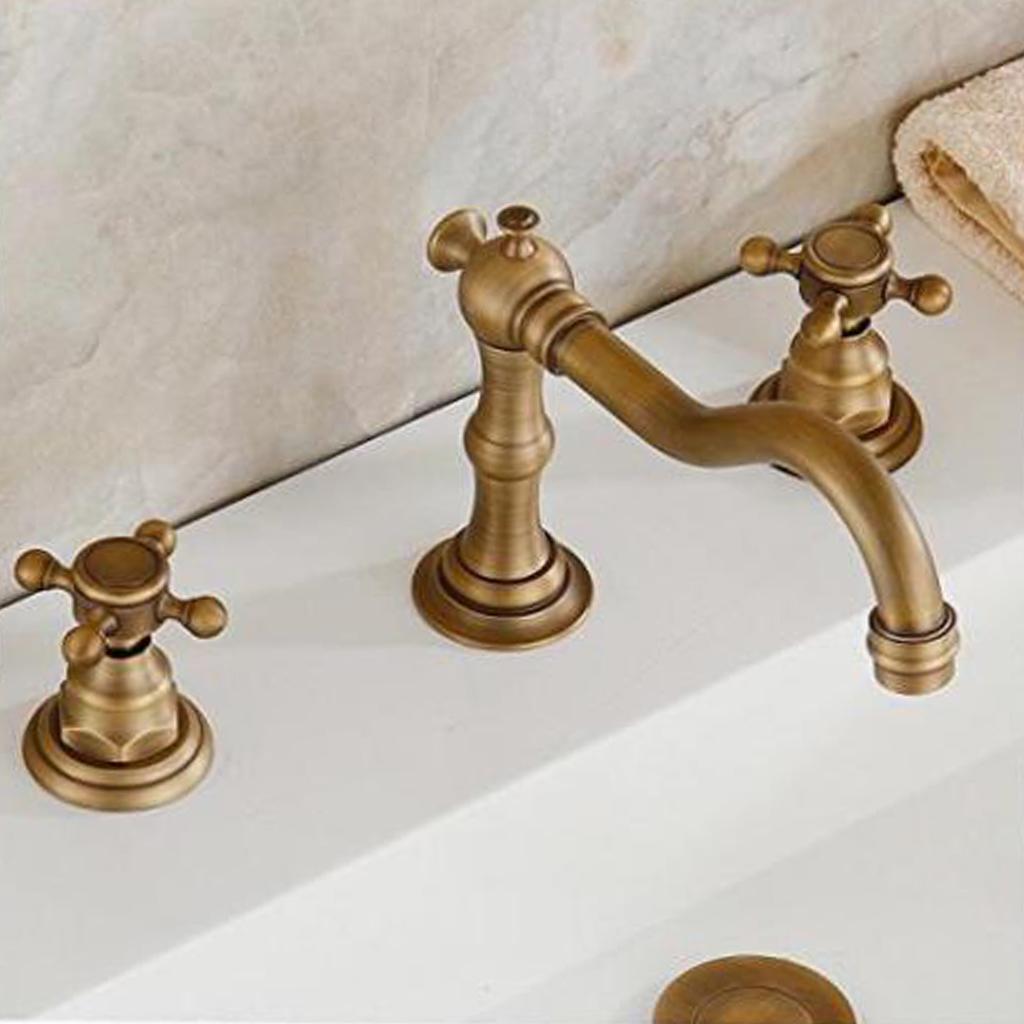 Bronze Two Handles Three Holes Bathroom Sink Faucet Cold & Hot Mixed Rotate Water Faucet