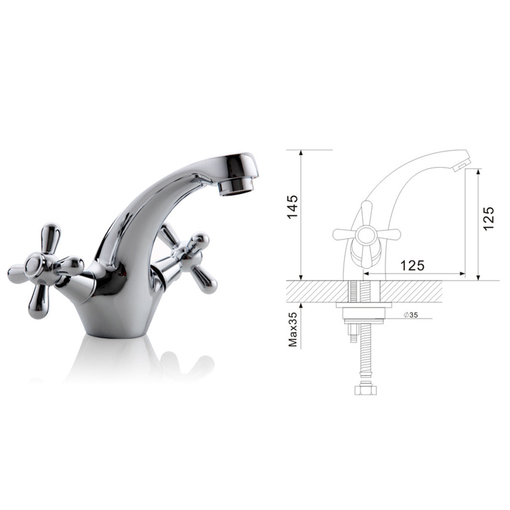 Bathroom Basin Mixer Faucet Single Spout Hot Cold  Water Tap Double Lever #2