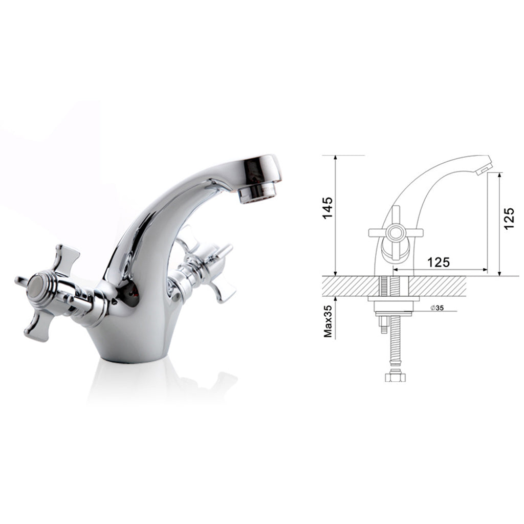 Bathroom Basin Mixer Faucet Single Spout Hot Cold  Water Tap Double Lever #3