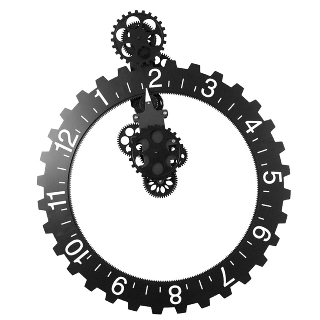 3D DIY Large Wall Rotary Gear Clock Mechanical Calendar Decorative Clock Black