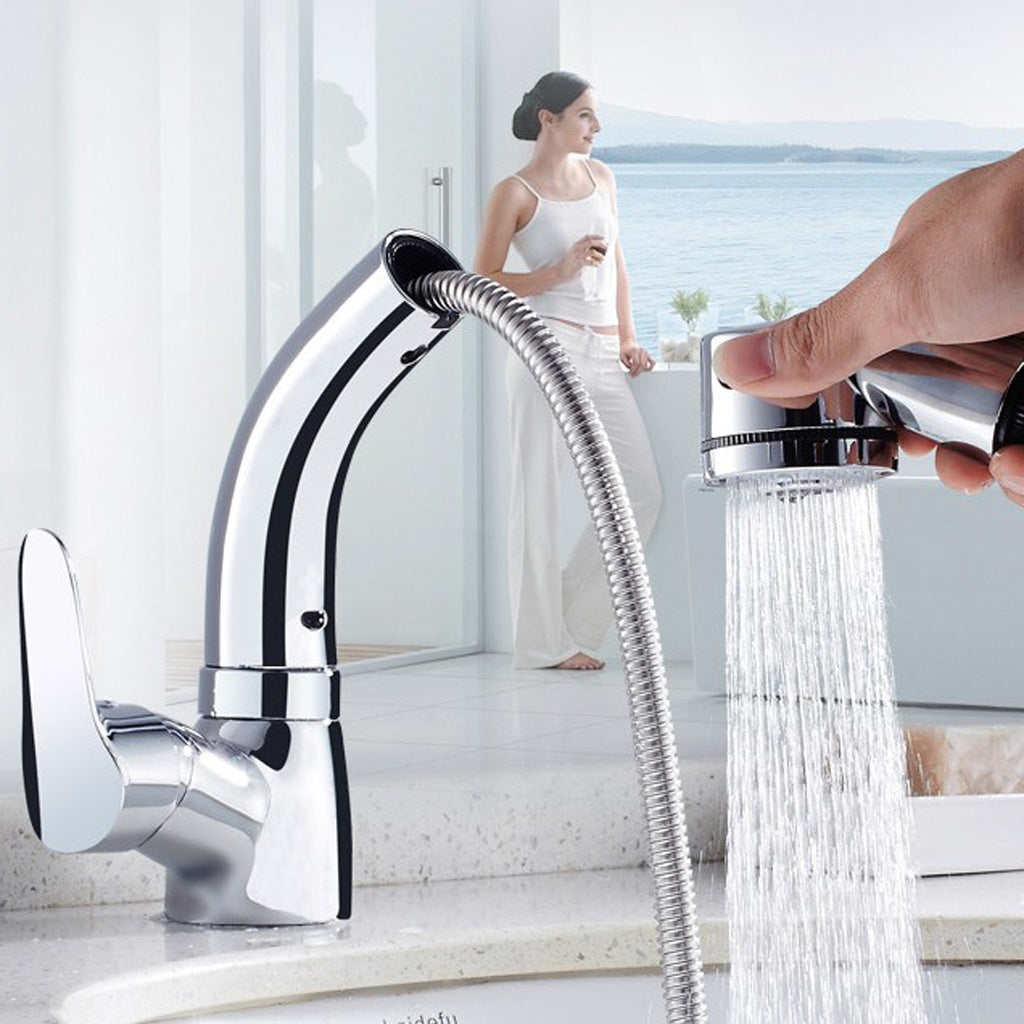 Single Handle Kitchen Faucet Pull Down 360 Degree Swivel Spray Head  Silver