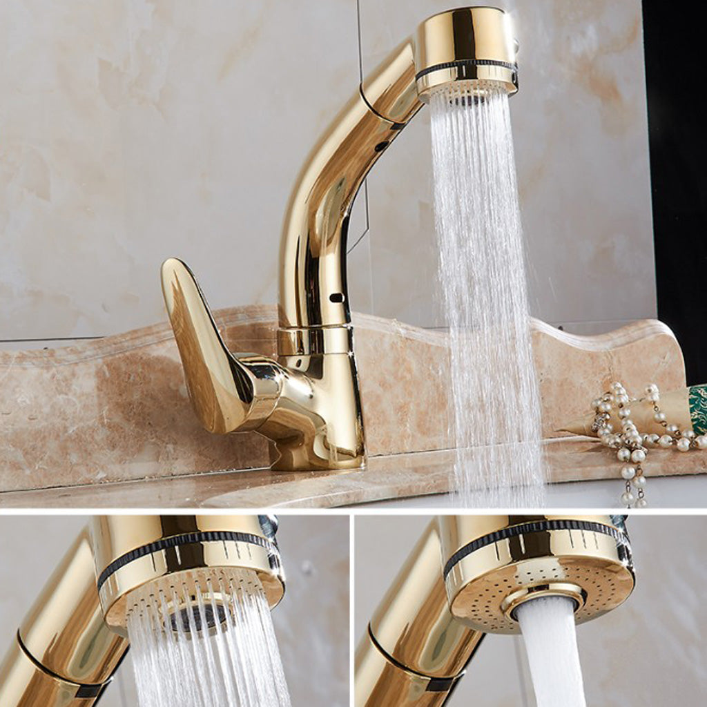 Single Handle Kitchen Faucet Pull Down 360 Degree Swivel Spray Head  Golden