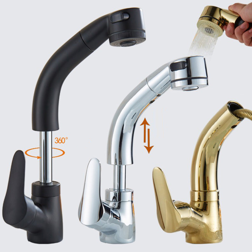 Single Handle Kitchen Faucet Pull Down 360 Degree Swivel Spray Head  Golden