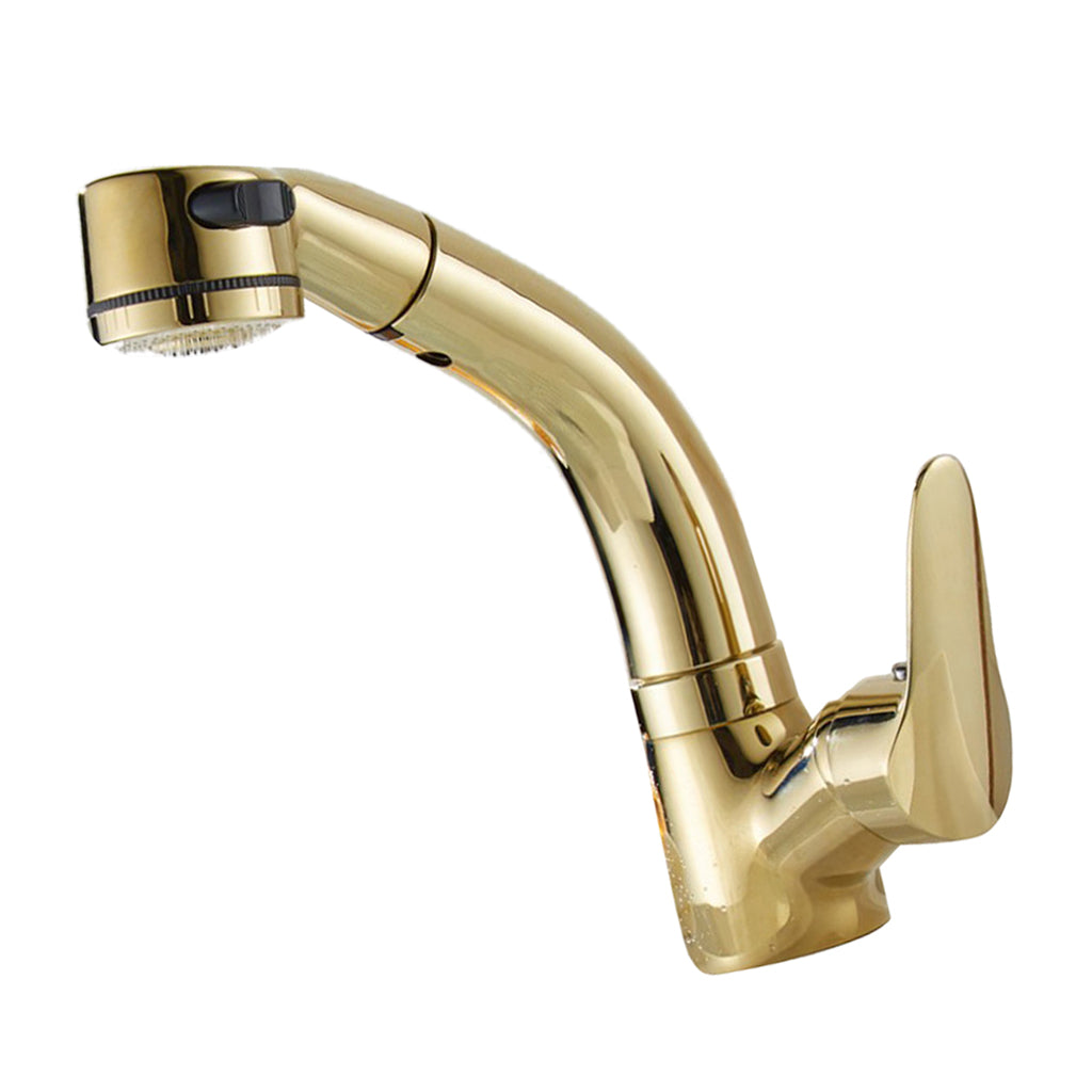 Single Handle Kitchen Faucet Pull Down 360 Degree Swivel Spray Head  Golden