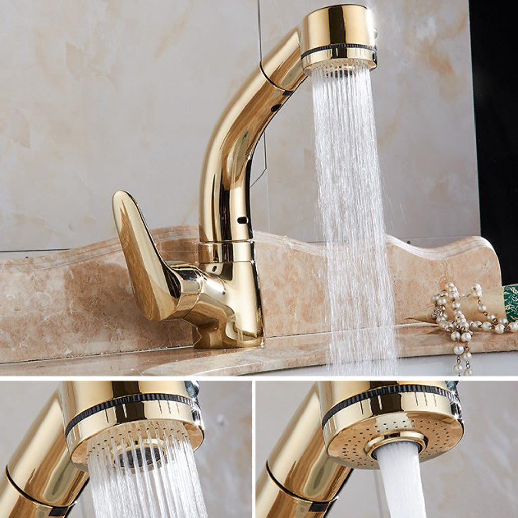 Single Handle Kitchen Faucet Pull Down 360 Degree Swivel Spray Head  Golden