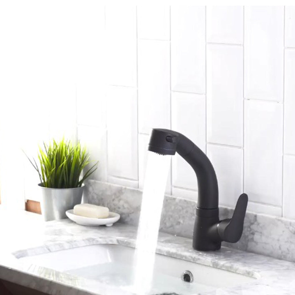 Single Handle Kitchen Faucet Pull Down 360 Degree Swivel Spray Head  Black