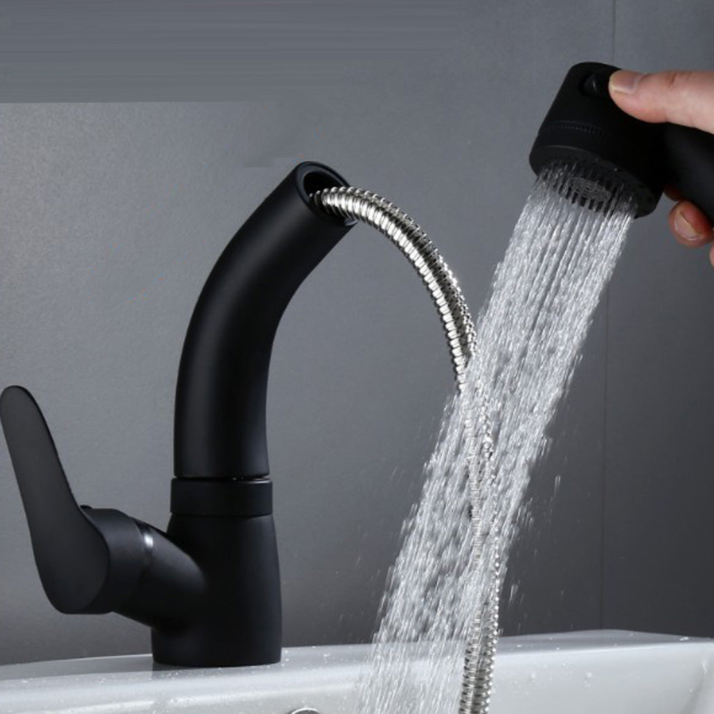 Single Handle Kitchen Faucet Pull Down 360 Degree Swivel Spray Head  Black