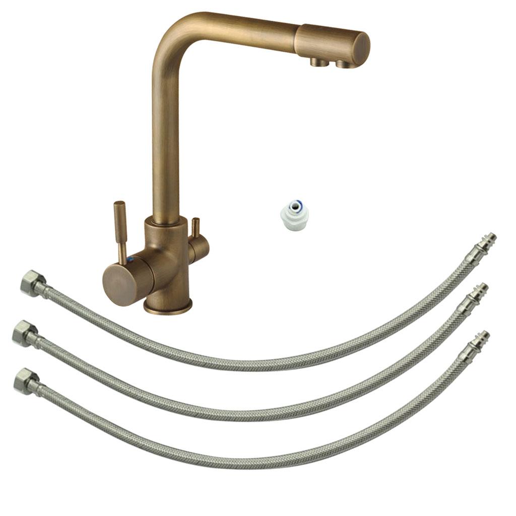 Copper 360 Swivel Faucet Tap Undersink Drinking Water Filter System w/ Hose