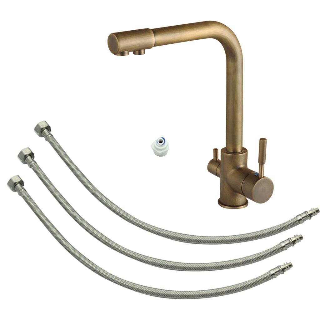 Copper 360 Swivel Faucet Tap Undersink Drinking Water Filter System w/ Hose