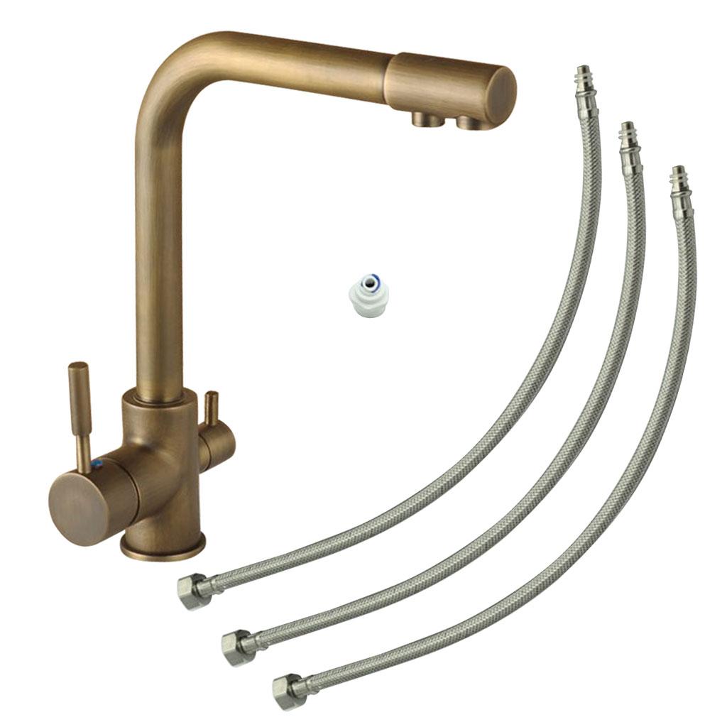 Copper 360 Swivel Faucet Tap Undersink Drinking Water Filter System w/ Hose