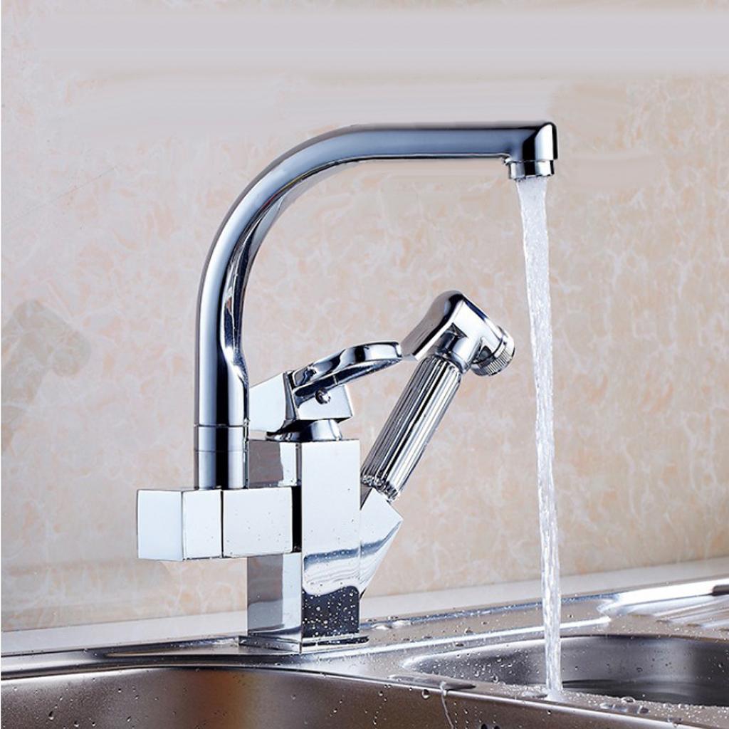 Kitchen Sink Basin Faucet with Pull Out Sprayer for Cool and Hot Water