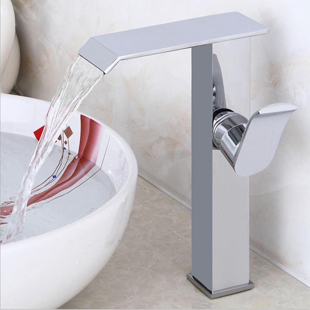 Bathroom Faucet Waterfall Sink Basin Flat Faucet for Cool and Hot Water