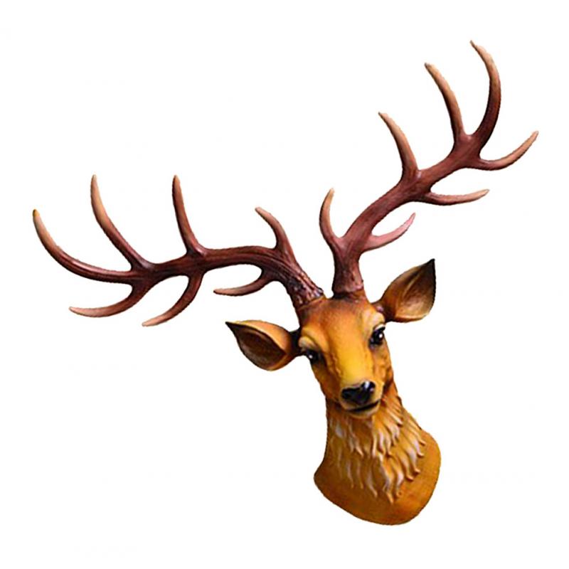 Nordic Style Antique Deer Head Statue Wall Mounted Decor Oranment