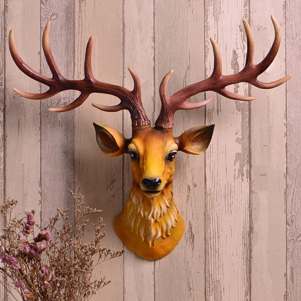 Nordic Style Antique Deer Head Statue Wall Mounted Decor Oranment