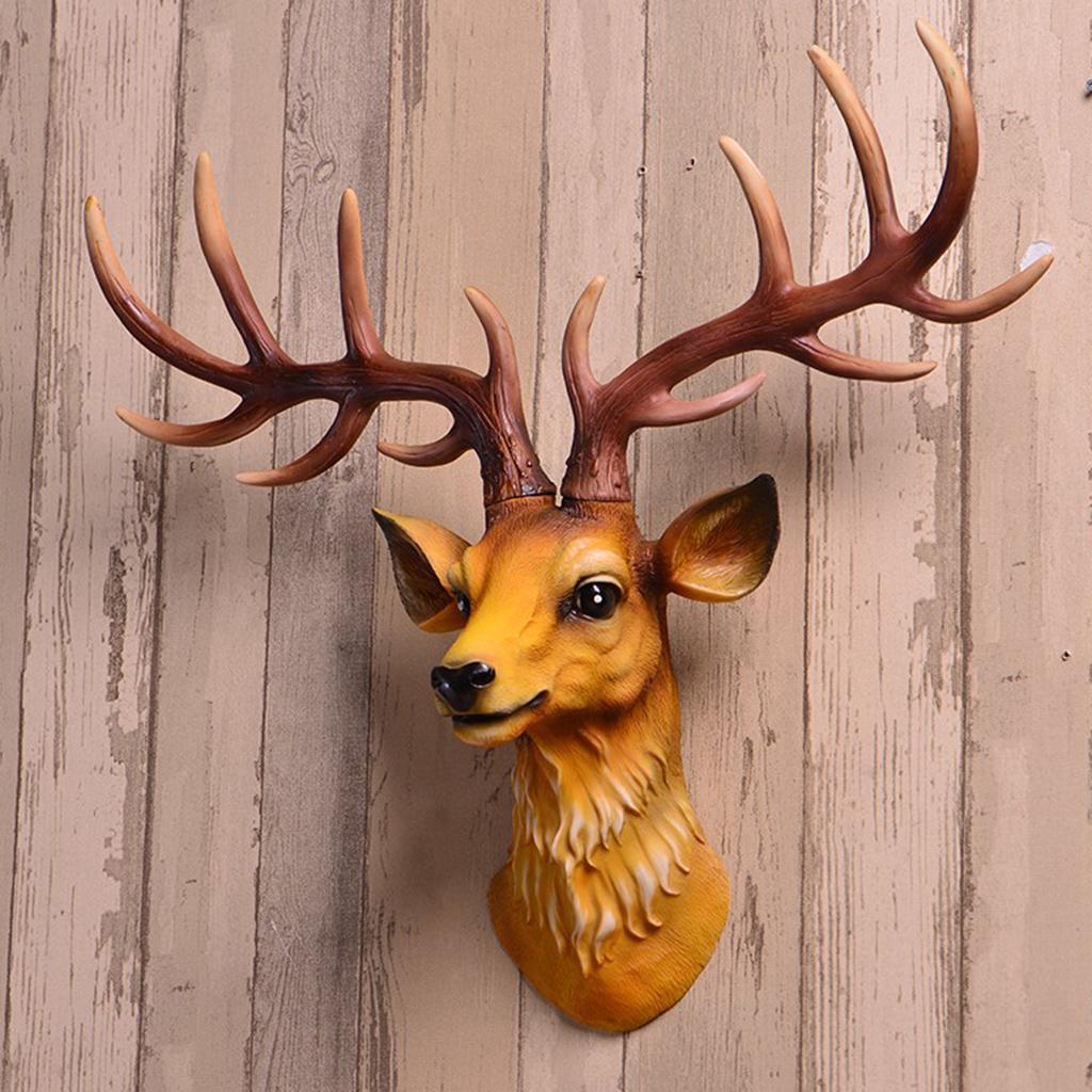 Nordic Style Antique Deer Head Statue Wall Mounted Decor Oranment