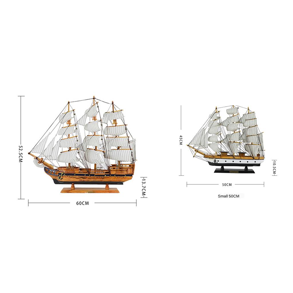 Wooden Sailing Ship Model Vintage Sailboat Nautical Decor for Tabletop 60cm