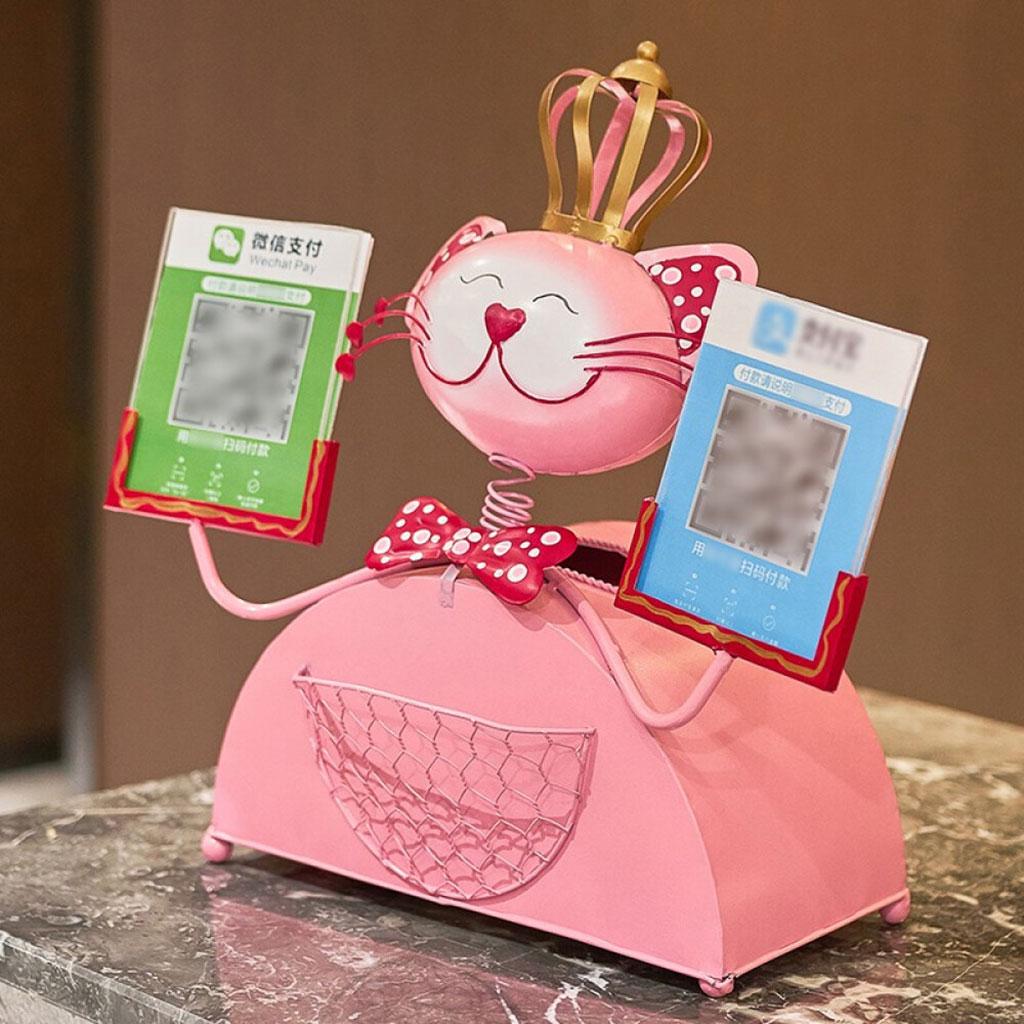 Multi-Function Cash Tissue Box Case Lucky Cat Ornaments Opening Gift Pink