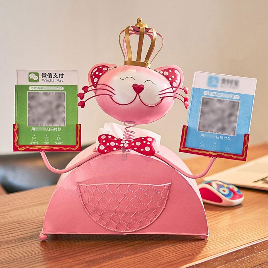 Multi-Function Cash Tissue Box Case Lucky Cat Ornaments Opening Gift Pink