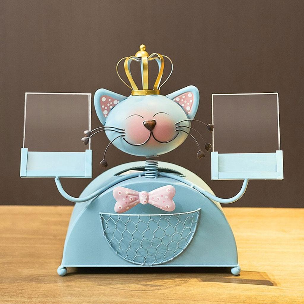 Multi-Function Cash Tissue Box Case Lucky Cat Ornaments Opening Gift Blue