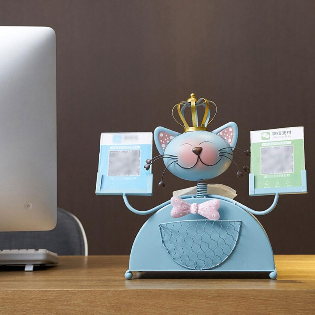 Multi-Function Cash Tissue Box Case Lucky Cat Ornaments Opening Gift Blue