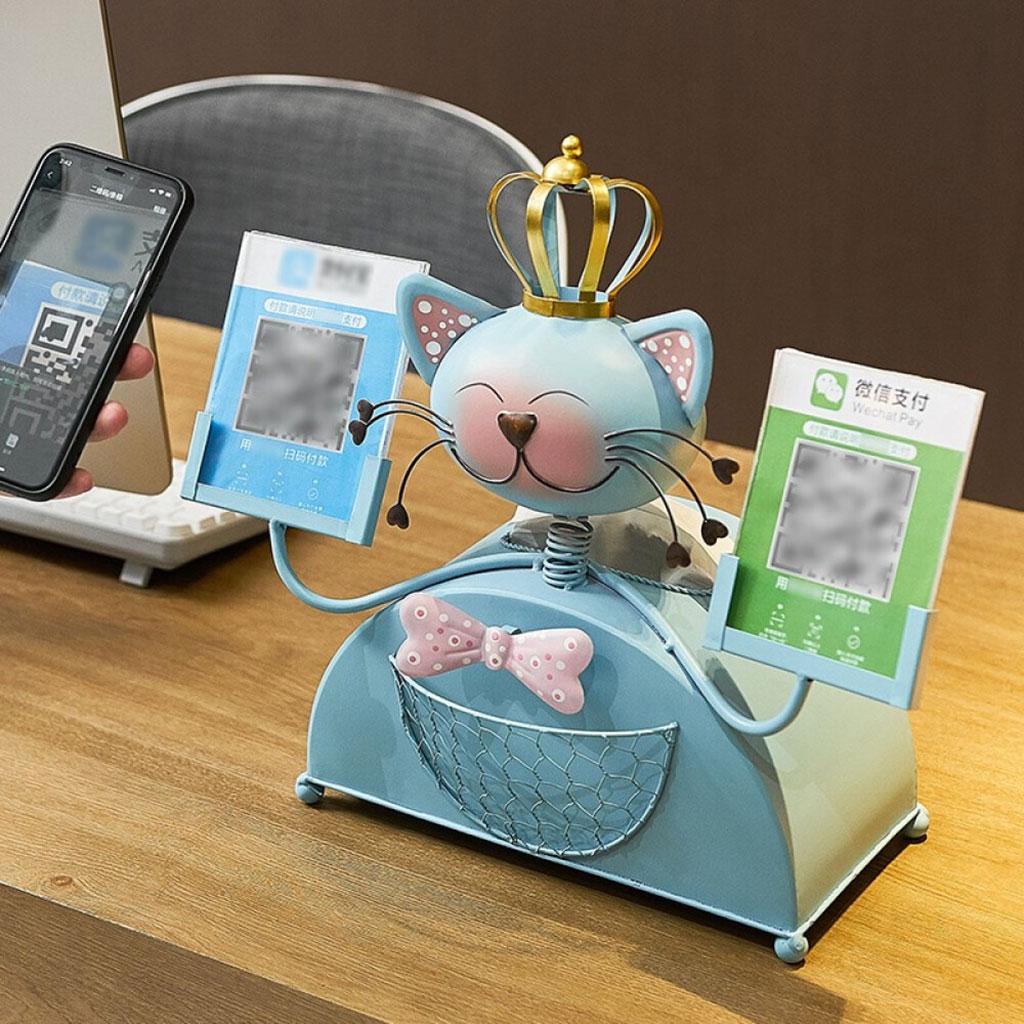 Multi-Function Cash Tissue Box Case Lucky Cat Ornaments Opening Gift Blue